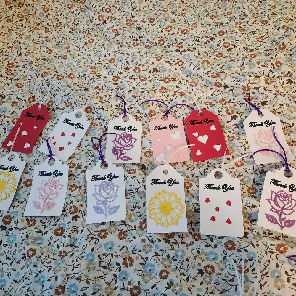 Hand Crafted Floral Colorful Gift Tags Thank You Cards Set of 12